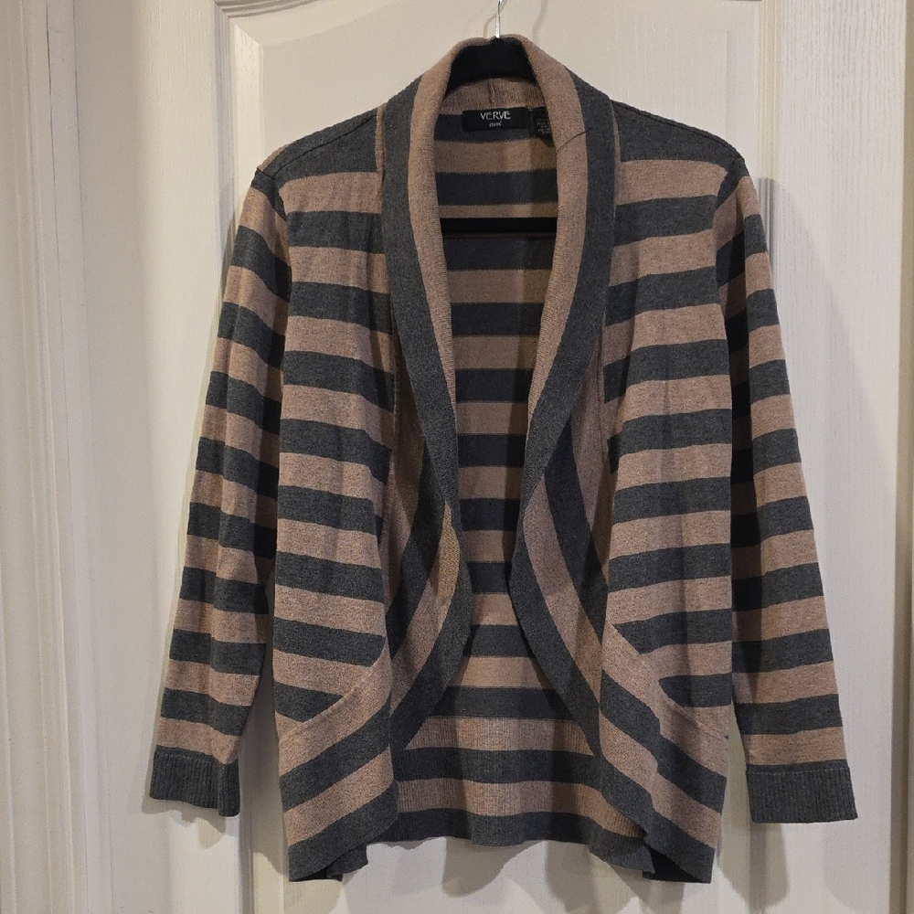 Verve Ami Women's Striped Cardigan - Black and Tan